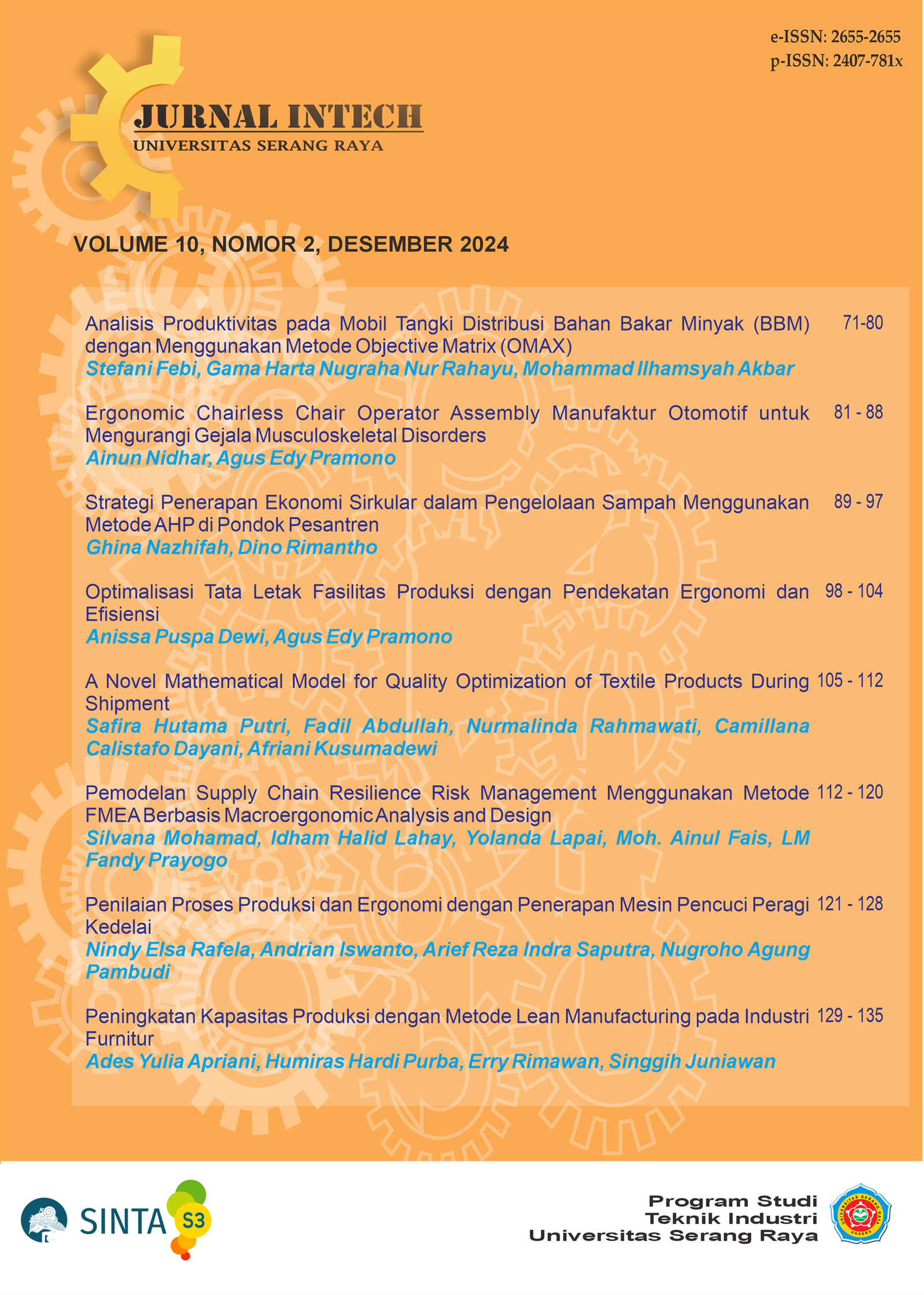 Cover Jurnal INTECH Teknik Industri Universitas Serang Raya